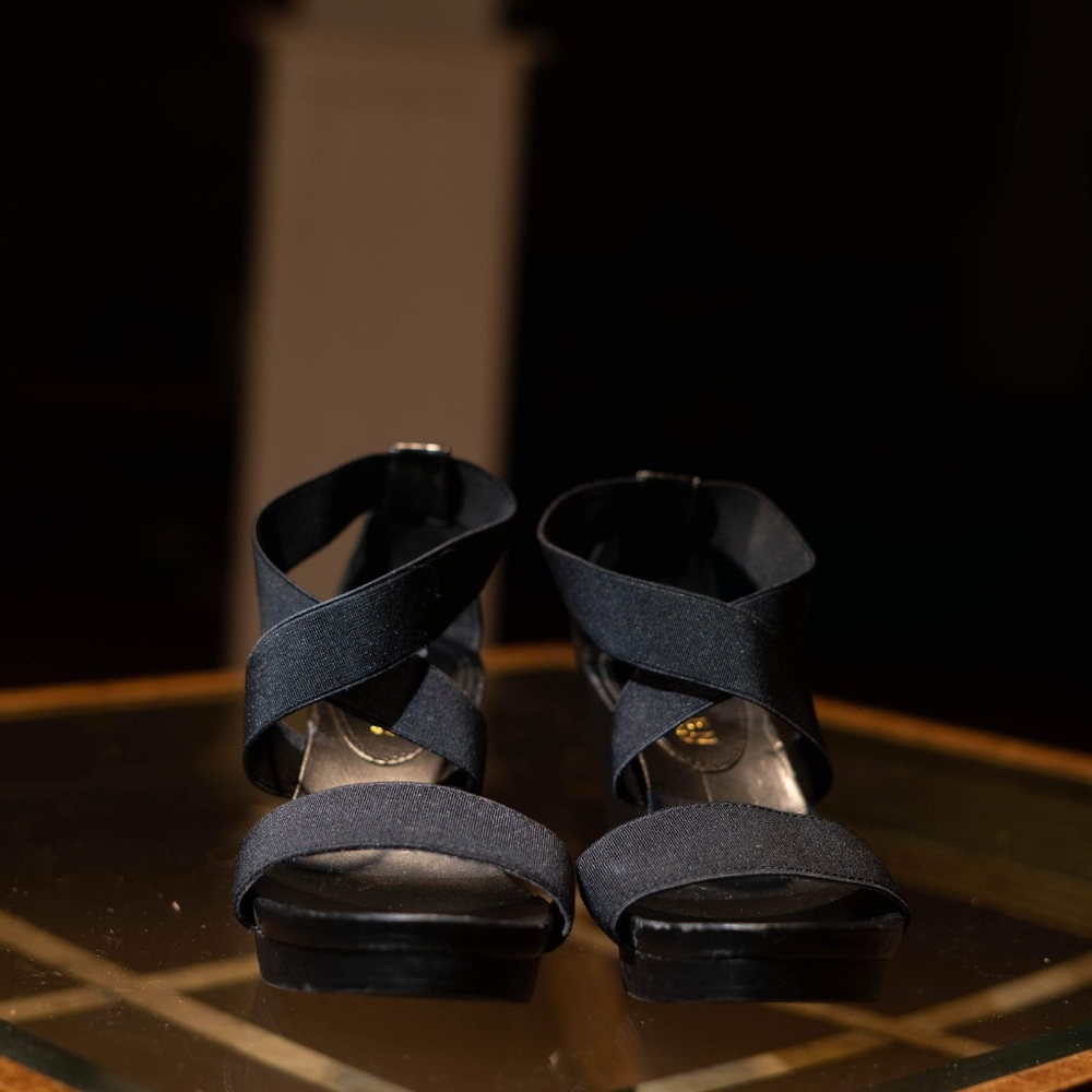 RALPH LAUREN RENEE Women's Black Wedge Sandals